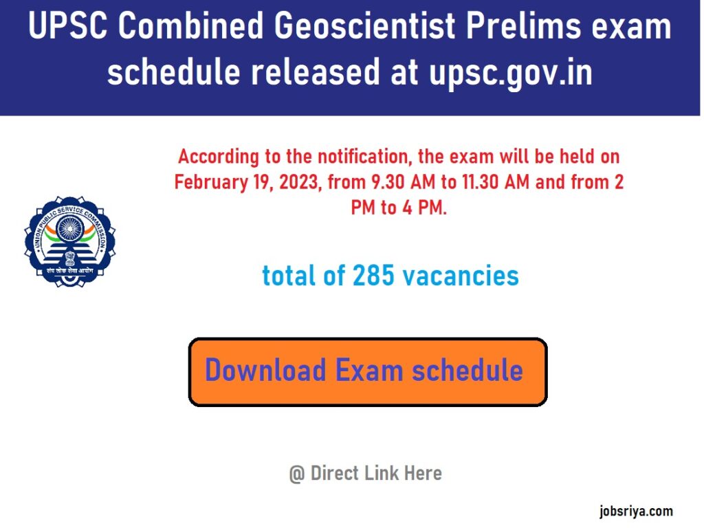 UPSC Combined Geoscientist Prelims exam schedule